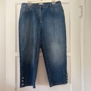 Talbots Blue Stone Washed Cropped Denim Jeans Womens Size 14 Soft Stretch Button